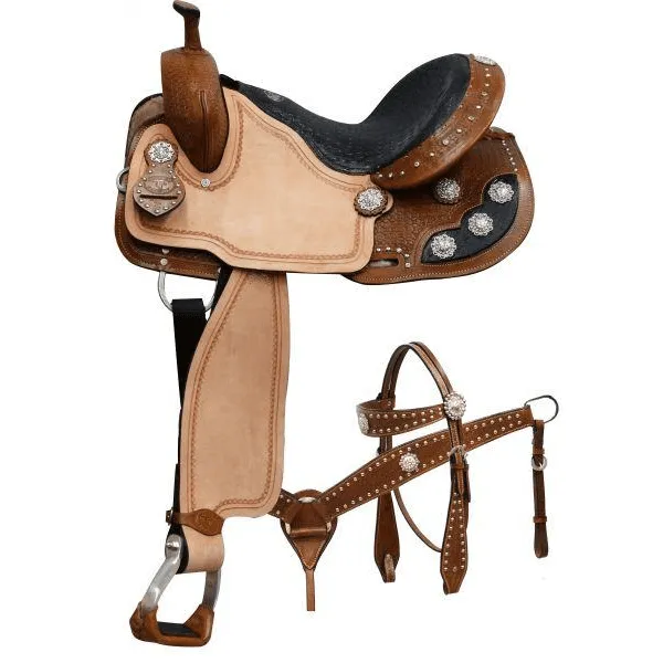 14", 15", 16" Double T barrel style saddle set with black alligator print seat.