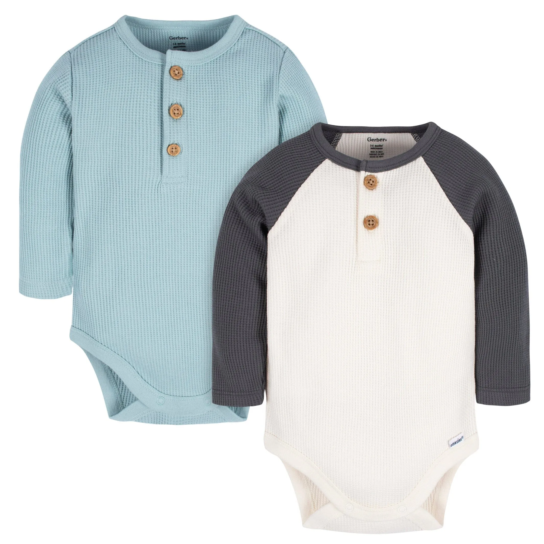 2-Pack Baby Boys Blue & Ivory Long Sleeve Henley Onesies® Bodysuits