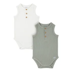 2-Pack Baby Boys Green Ivory Sleeveless Onesies® Bodysuits