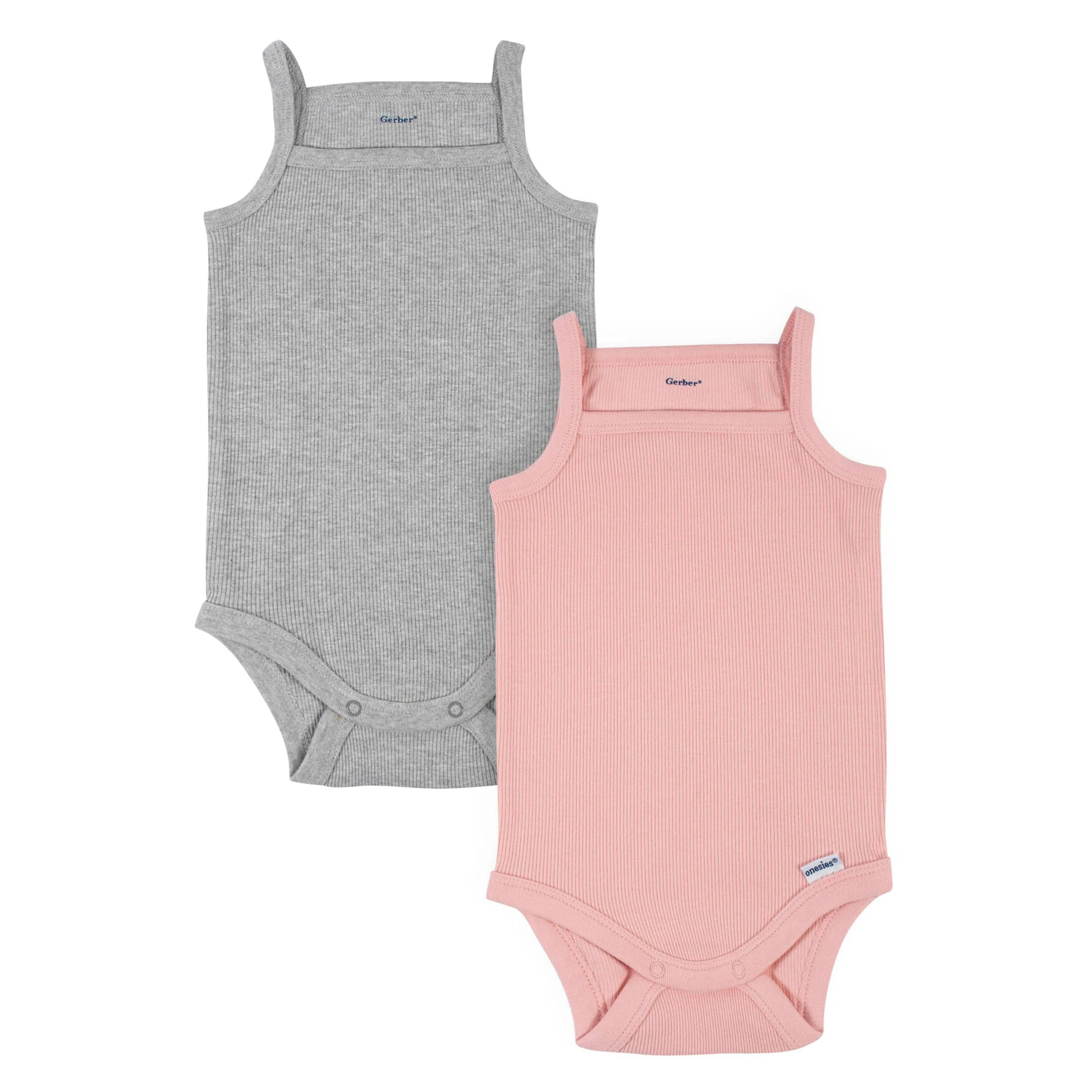 2-Pack Baby Girls Pink & Heather Grey Sleeveless Onesies® Bodysuits