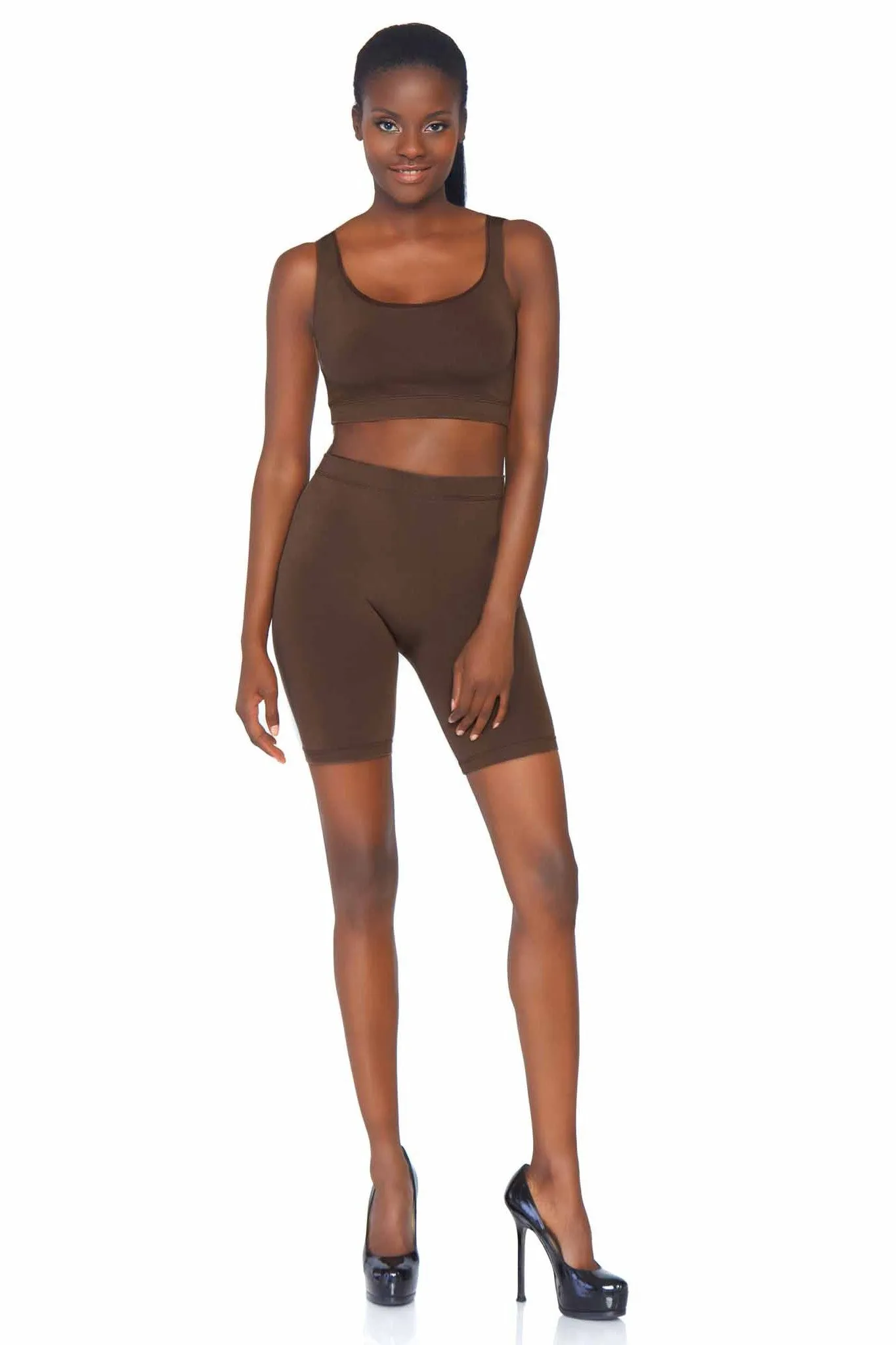 2 Piece Seamless Opaque Spandex Crop Tank And Bike Shorts