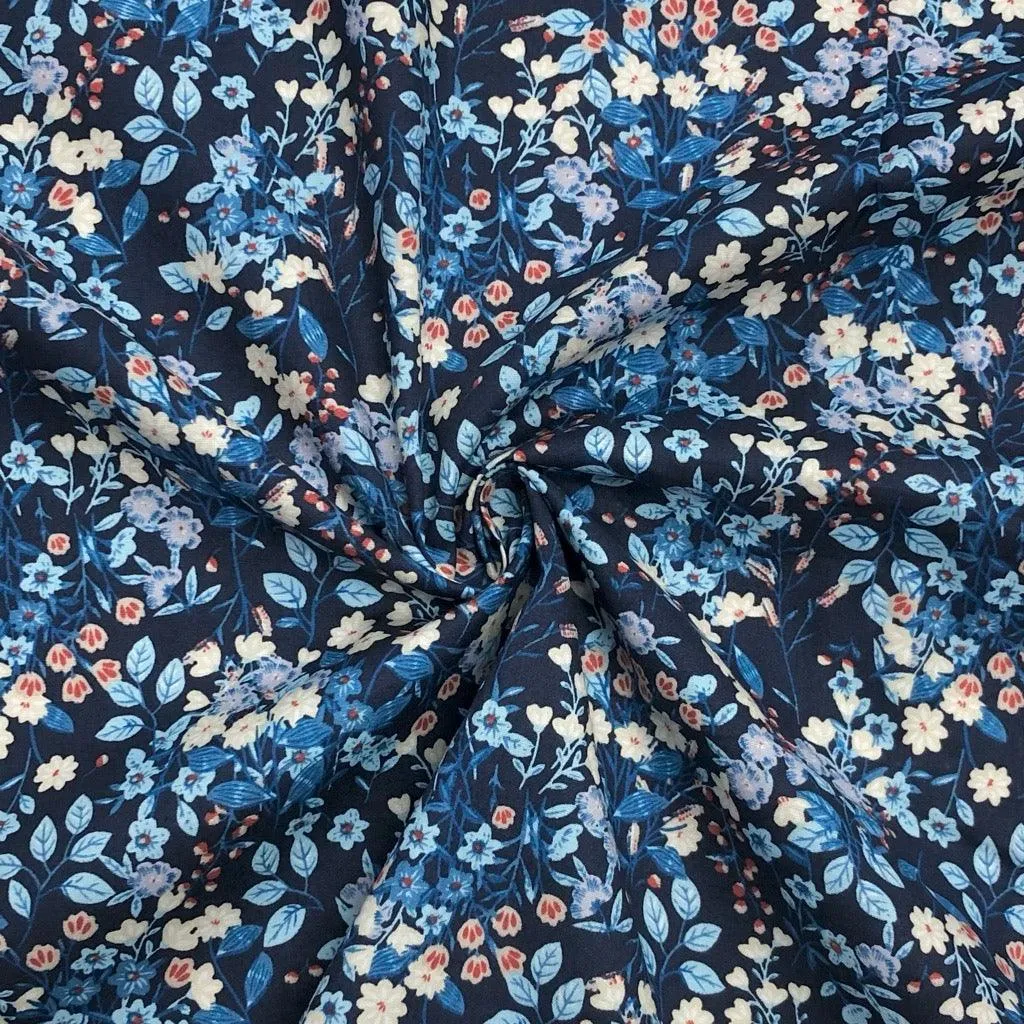 All Over Delicate Floral and Leaves Cotton Poplin Fabric