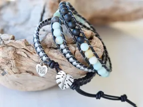 Amazonite, Onyx, & Hematite Beaded Spring Wrap Bracelet