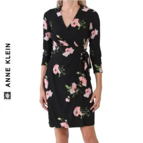 Anne Klein Floral Print V-Neck Wrap Mini Dress