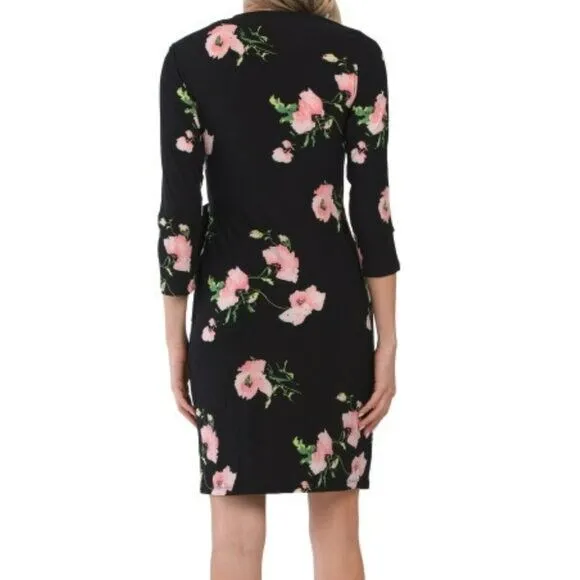 Anne Klein Floral Print V-Neck Wrap Mini Dress