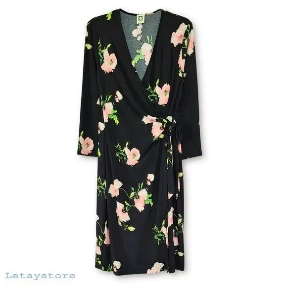 Anne Klein Floral Print V-Neck Wrap Mini Dress