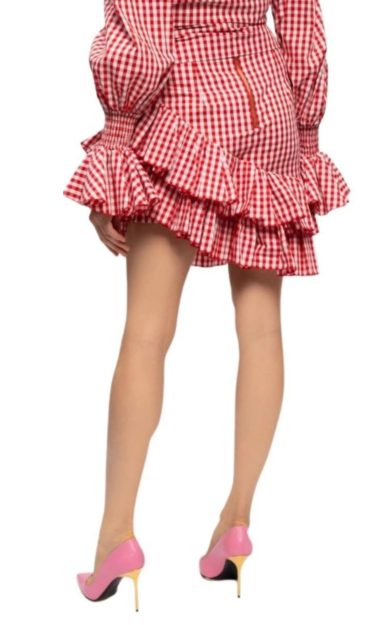 Belted Ruffled Plaid Mini Skirt