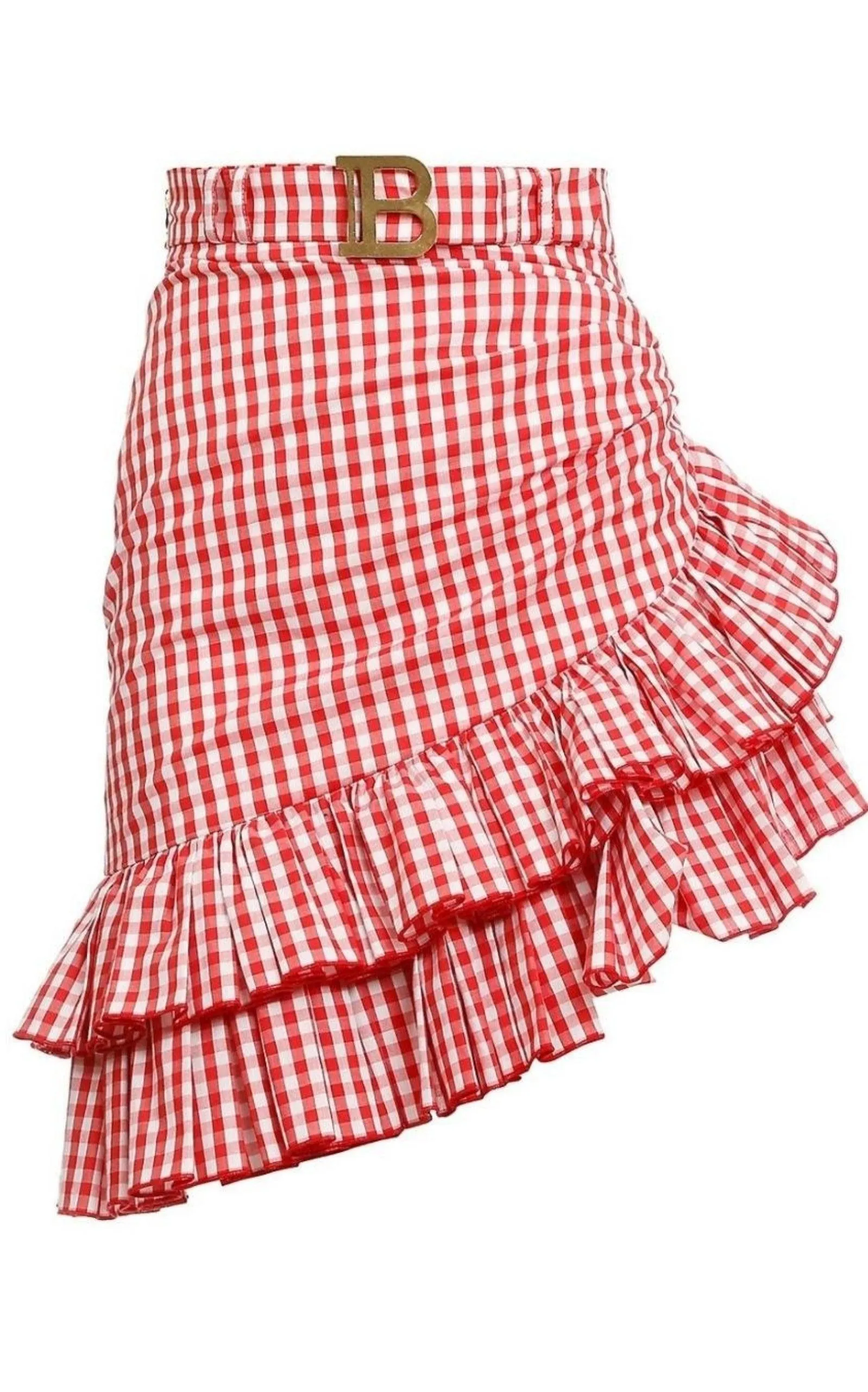 Belted Ruffled Plaid Mini Skirt