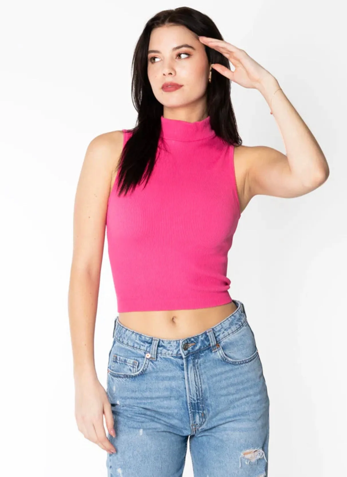 C'EST MOI BAMBOO RIB MOCK NECK SHORT SLEEVE