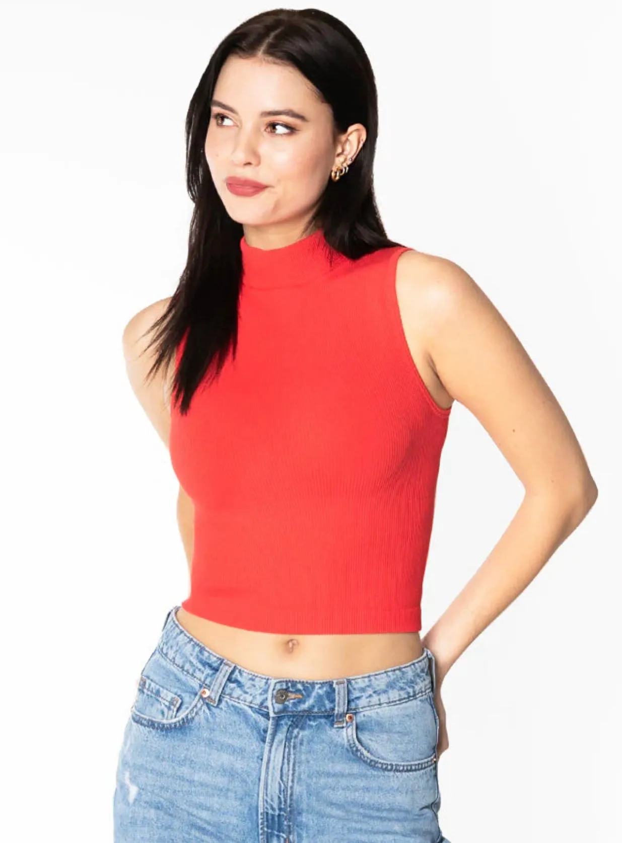 C'EST MOI BAMBOO RIB MOCK NECK SHORT SLEEVE