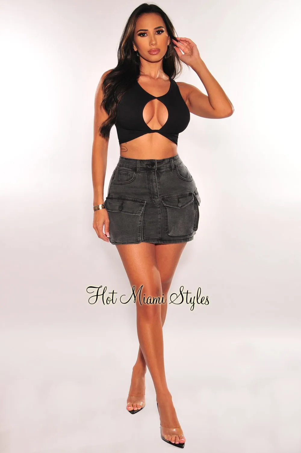 Charcoal Cargo Pocket Mini Skirt