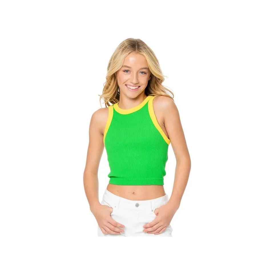 contrast trim ribbed tank-one size 7/14