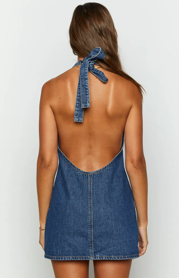 Corbin Denim Halter Neck Mini Dress