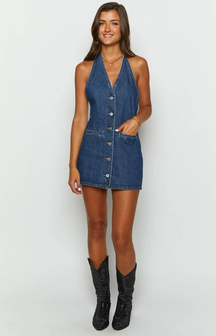 Corbin Denim Halter Neck Mini Dress