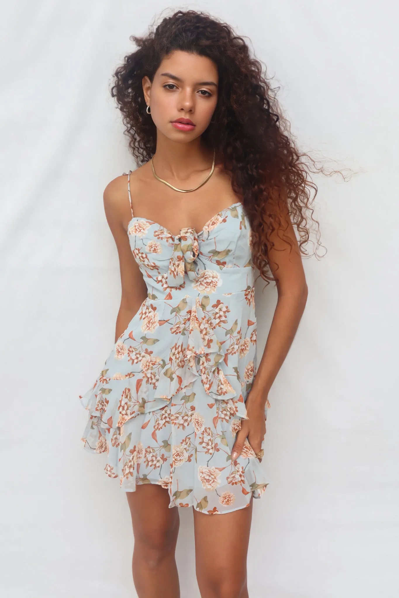 Diddie Mini Dress - Blue/Orange Floral