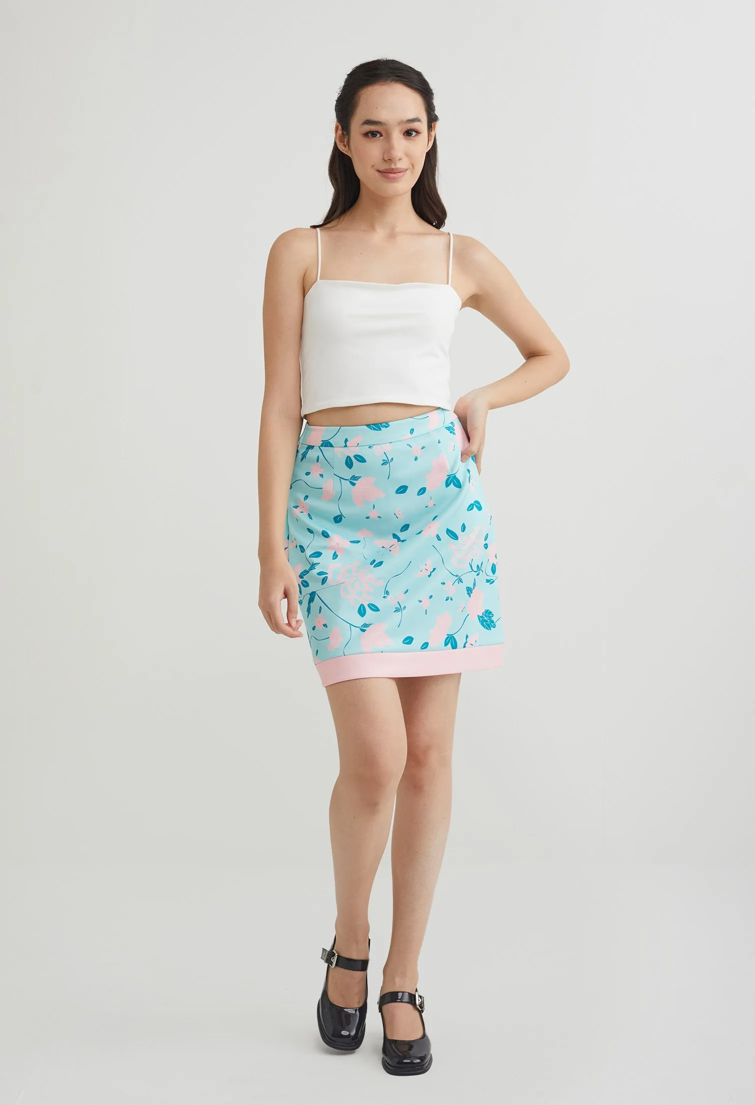 Fine China A-Line Contrast Trim Skirt