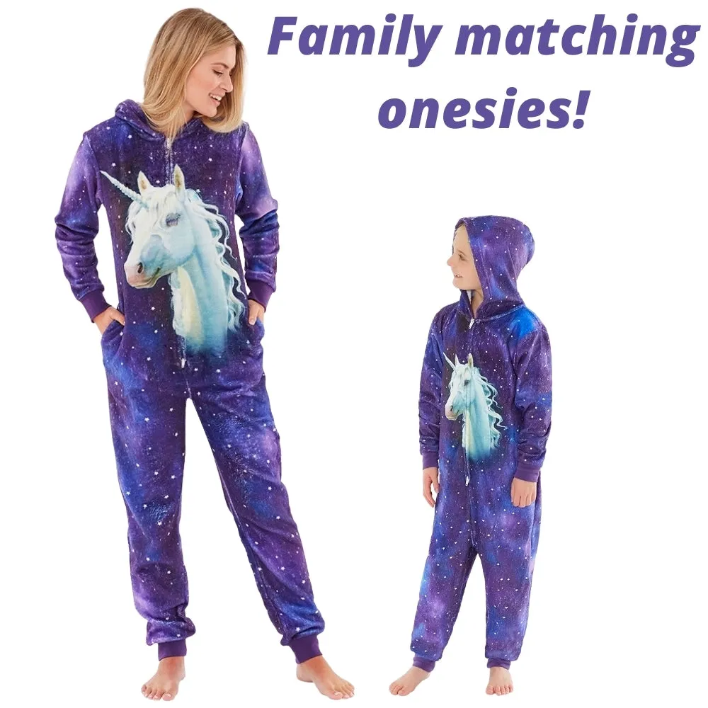 Girls Purple Digital Print Unicorn Onesie