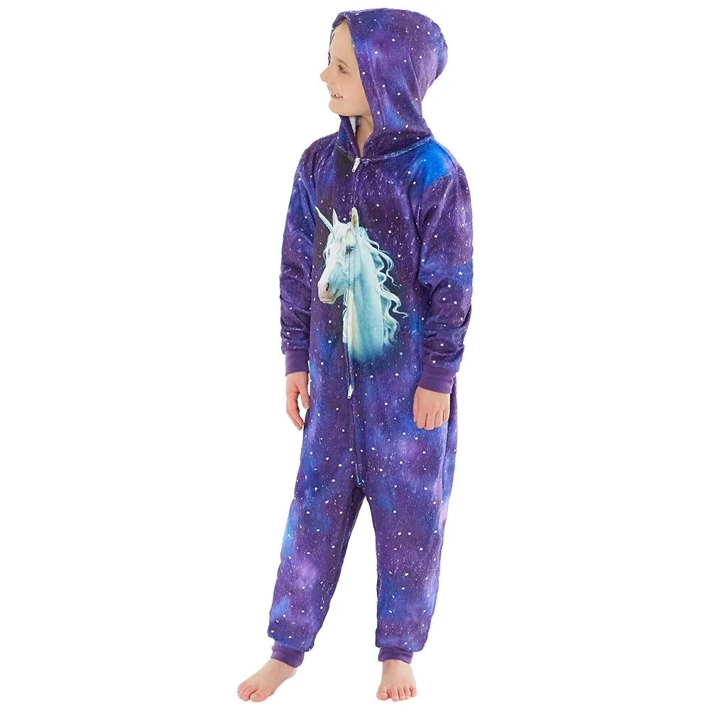 Girls Purple Digital Print Unicorn Onesie