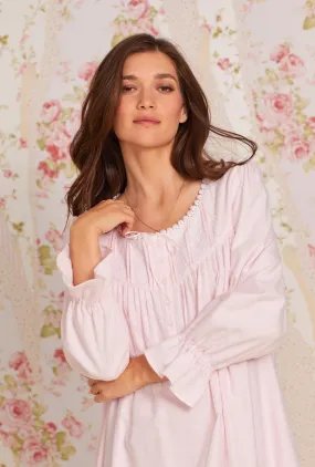 Heritage Cotton Flannel Embroidery Waltz Nightgown- Pink