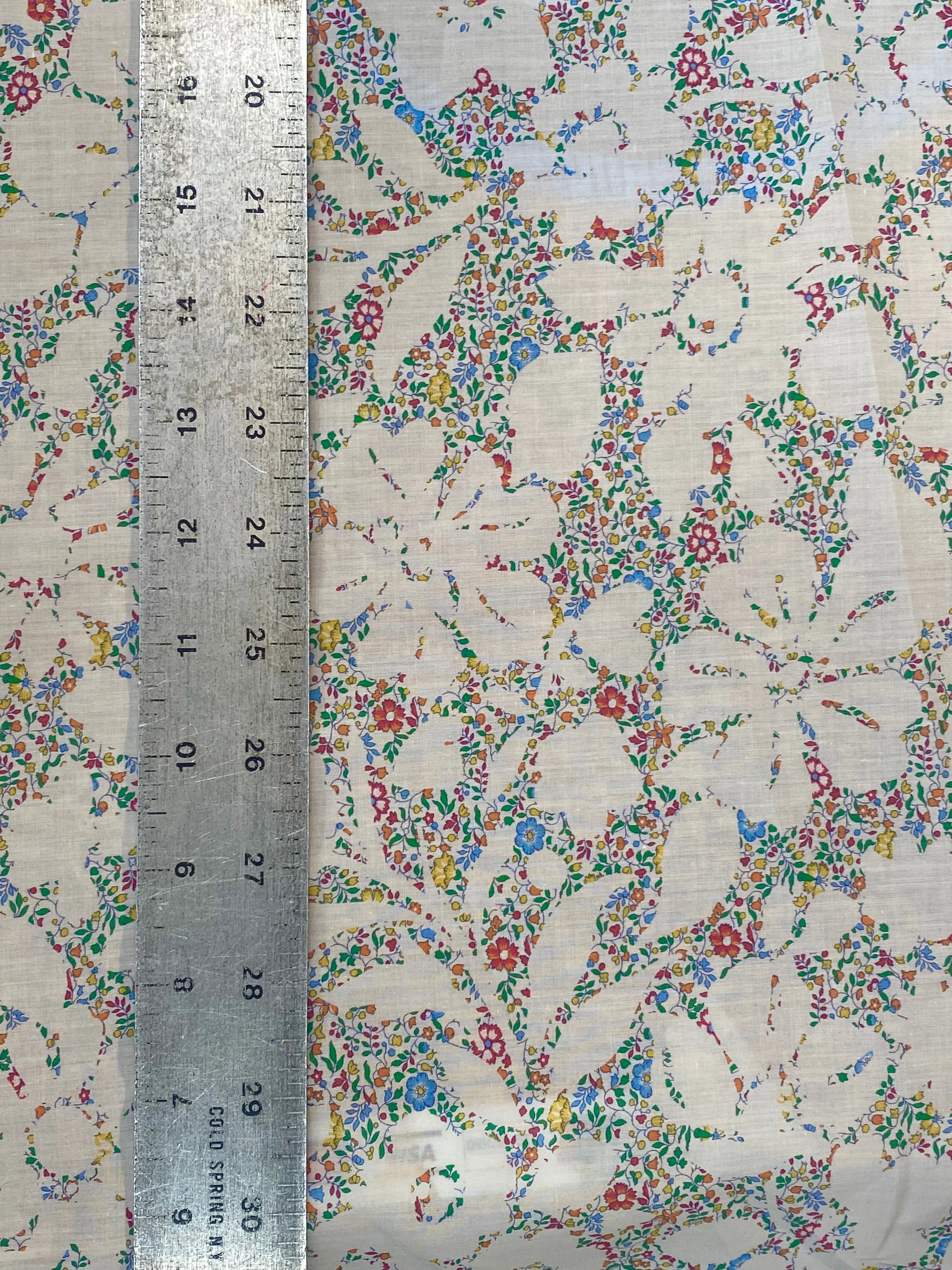 Italian Floral Print Cotton - White and Multicolor