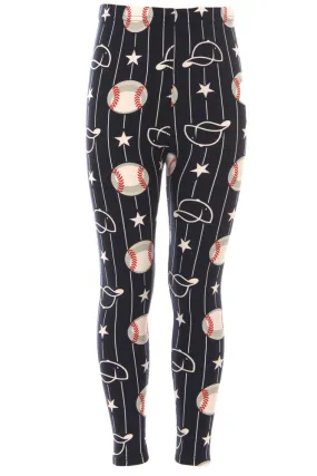 Kid's Baseball Ball & Cap Pattern Printed Leggings