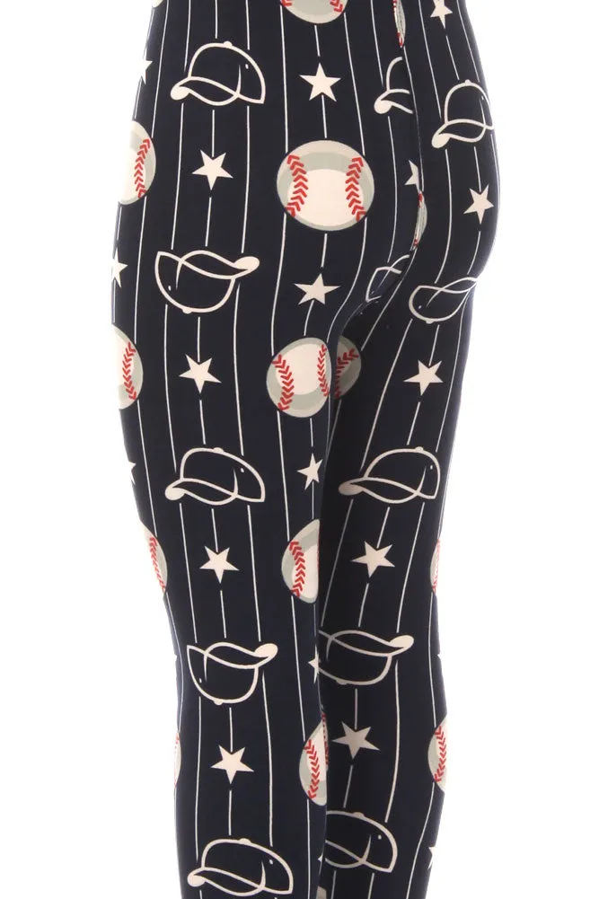 Kid's Baseball Ball & Cap Pattern Printed Leggings