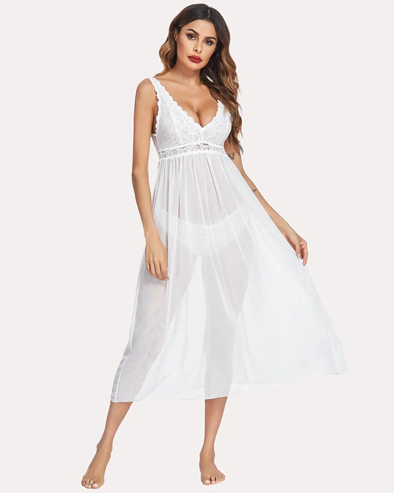 Lace Mesh Chemise V Neck Sleepwear