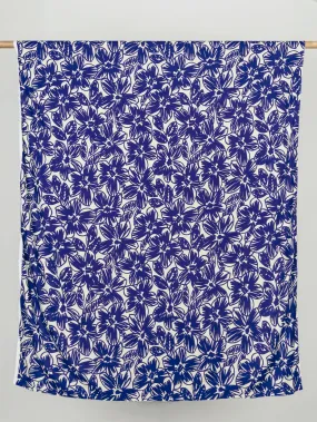 Large Floral Scribble Viscose Twill - Cobalt Blue   Cream - Swatch