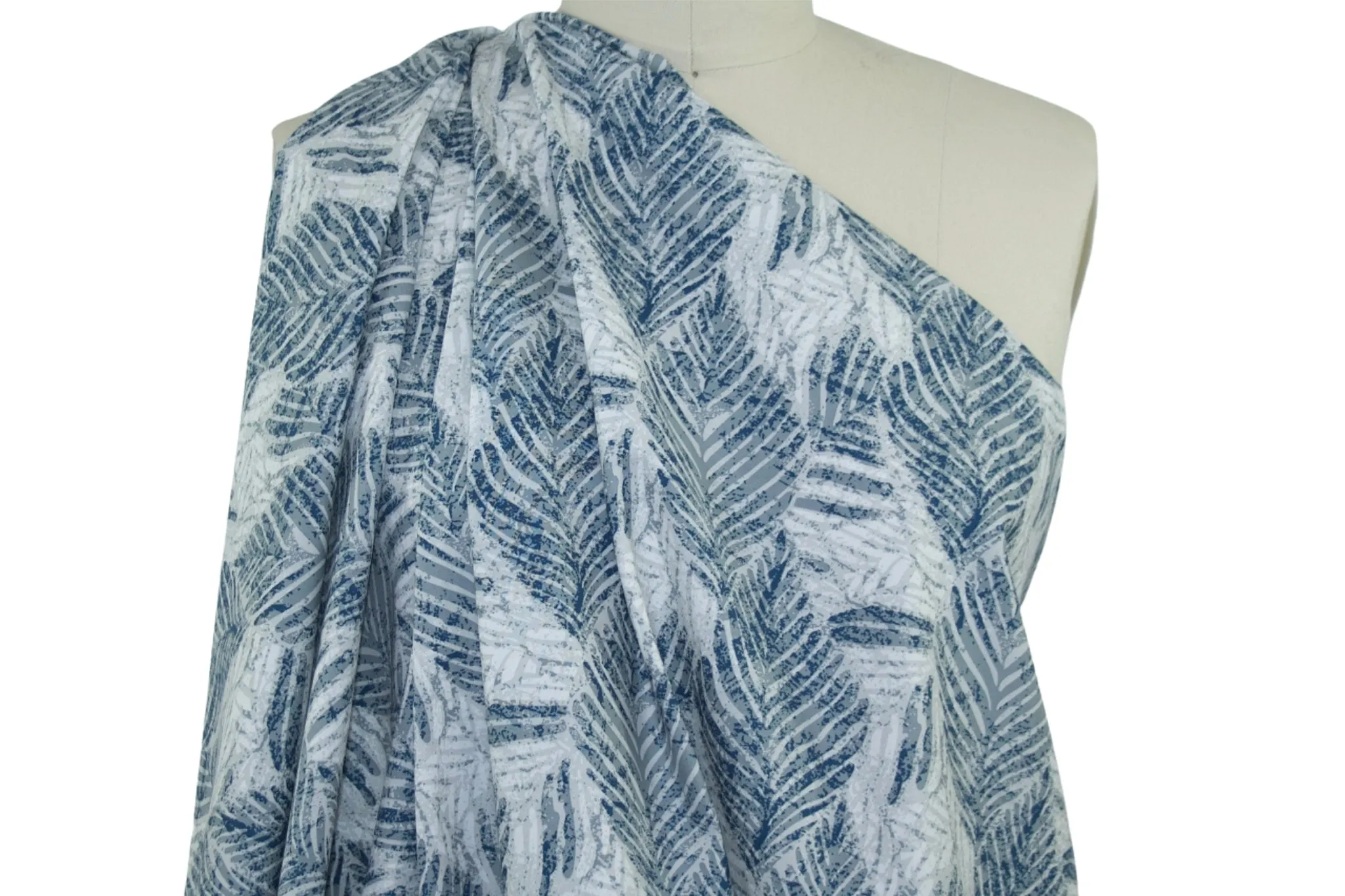 Leaf Impressions Cotton Broadcloth - Blue/Gray/White