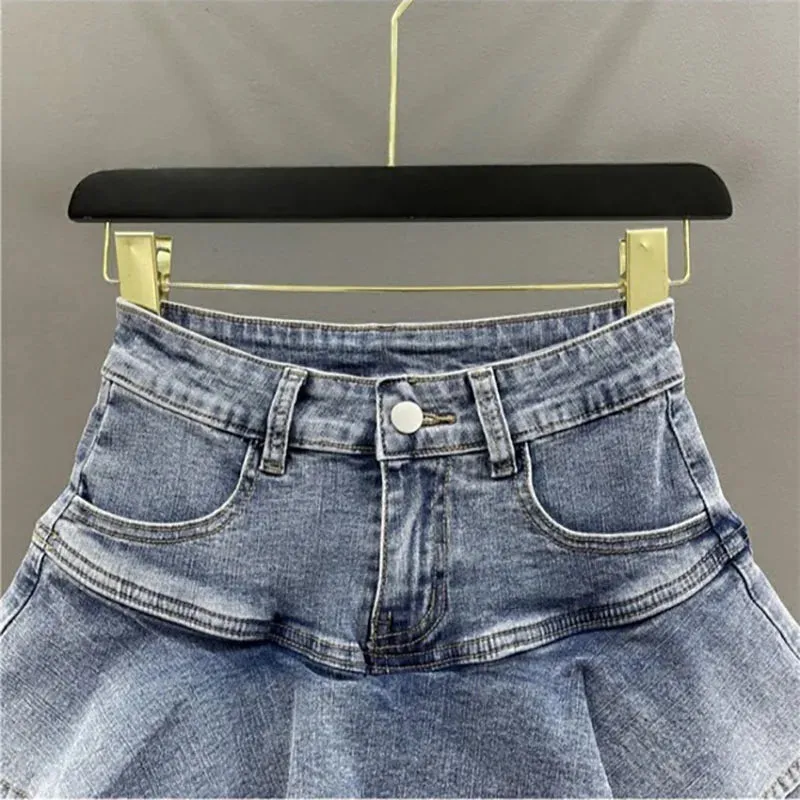 LVSANW DEEPTOWN Vintage Denim Shorts Skirts Women Summer 2024 Streetwear Washed Kawaii cute sexy Ruffles Mini Jeans Saias Female