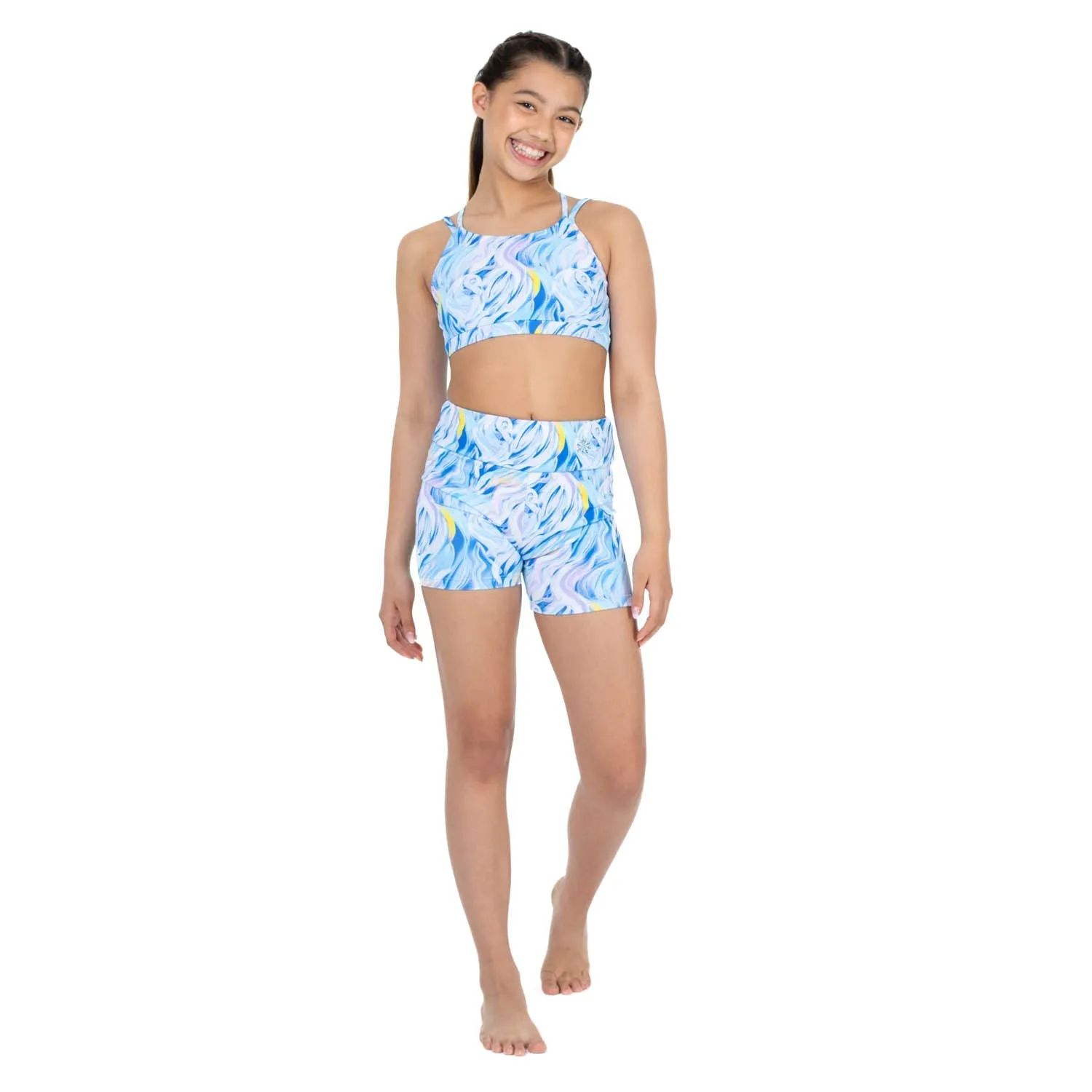 Nicole: Midi Length Bike Shorts in Ice Cream Swirls Print