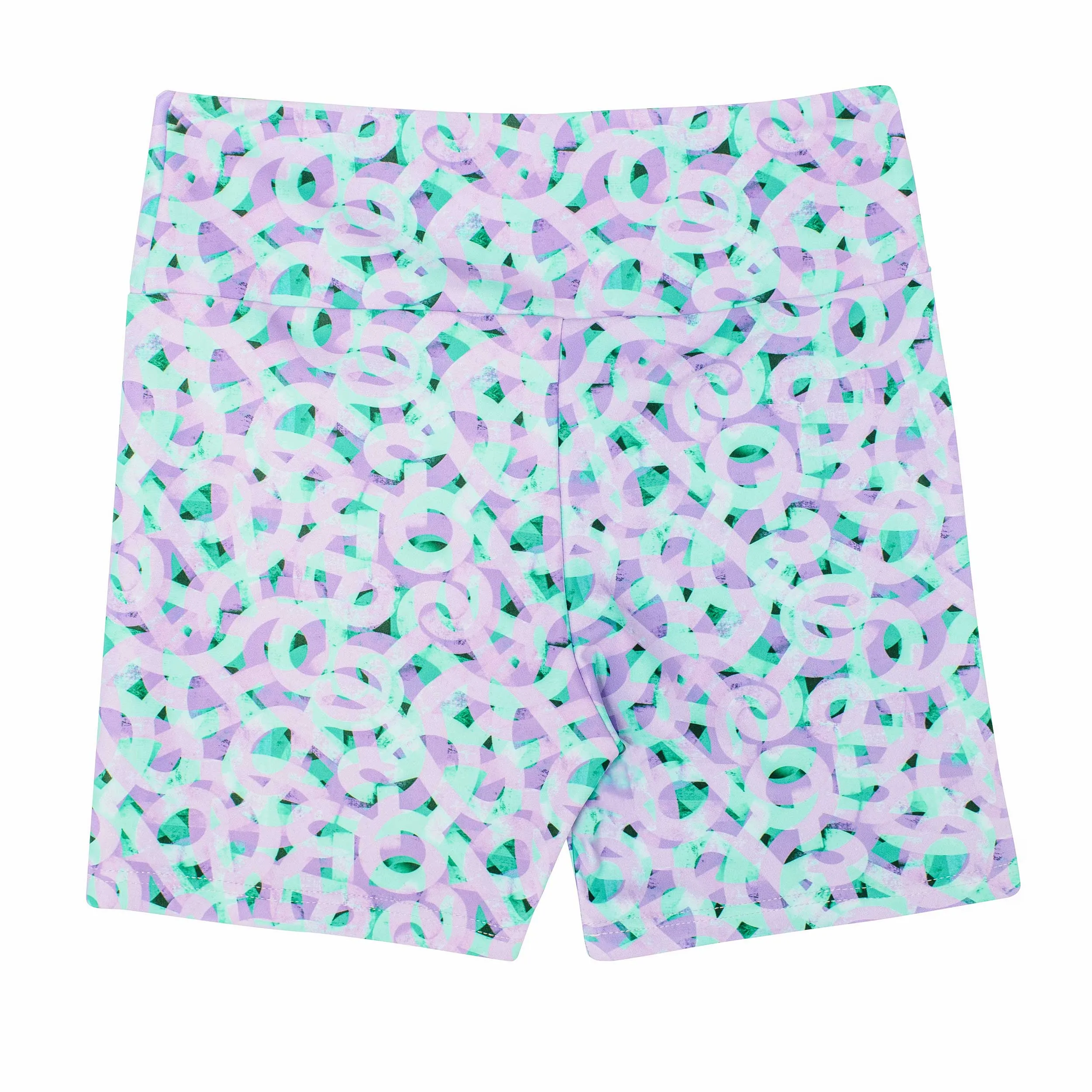 Nicole: Midi Length Bike Shorts in Lilac Pathways Print