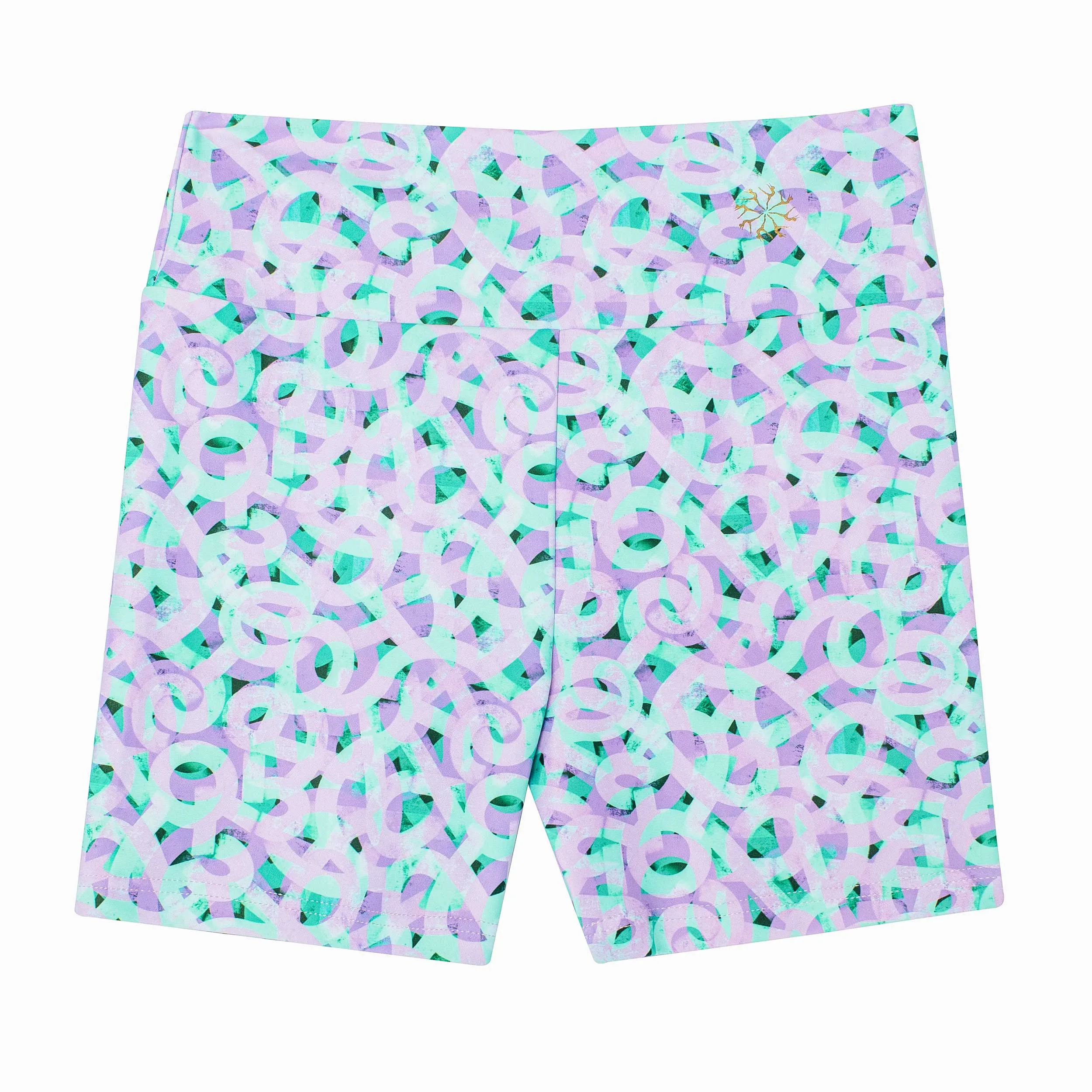 Nicole: Midi Length Bike Shorts in Lilac Pathways Print