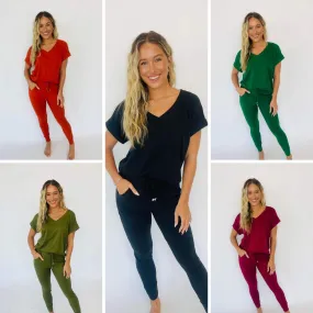 PREORDER: Solid V-Neck Lounge Sets in Assorted Colors