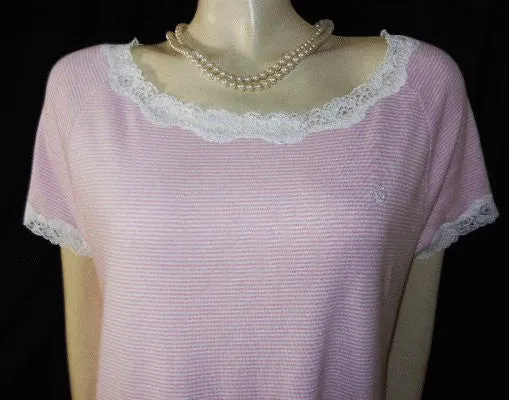 *RALPH LAUREN PINK & WHITE STRIPE LACE NIGHTGOWN WITH RALPH LAUREN EMBROIDERED LOGO - SIZE LARGE / EXTRA LARGE