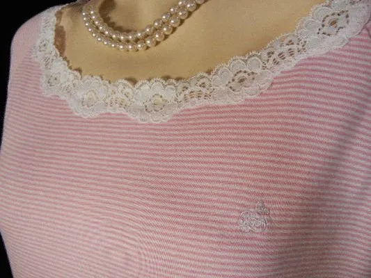 *RALPH LAUREN PINK & WHITE STRIPE LACE NIGHTGOWN WITH RALPH LAUREN EMBROIDERED LOGO - SIZE LARGE / EXTRA LARGE