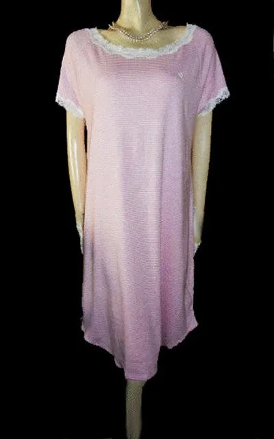 *RALPH LAUREN PINK & WHITE STRIPE LACE NIGHTGOWN WITH RALPH LAUREN EMBROIDERED LOGO - SIZE LARGE / EXTRA LARGE