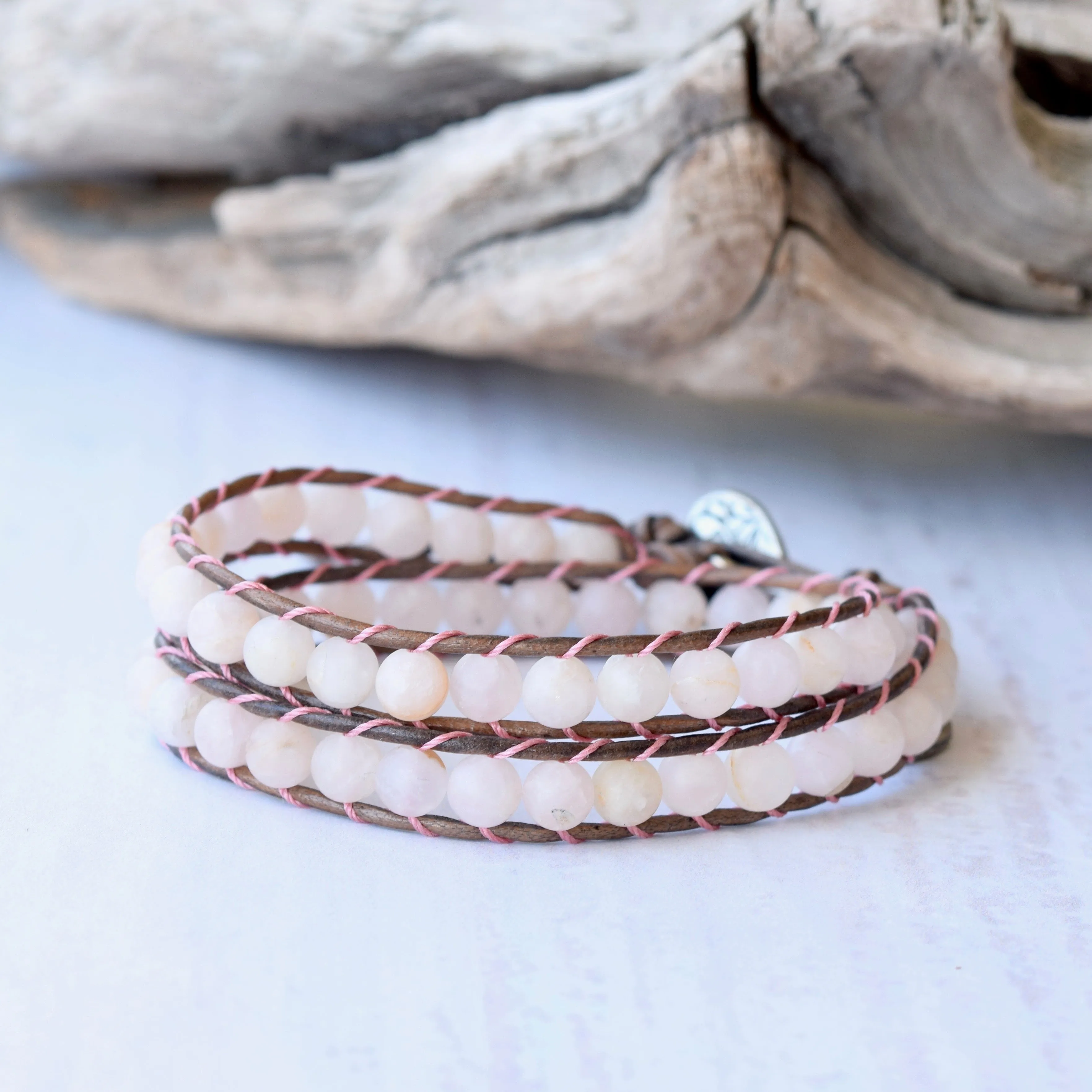 Rose Quartz Beaded Double Wrap Bracelet