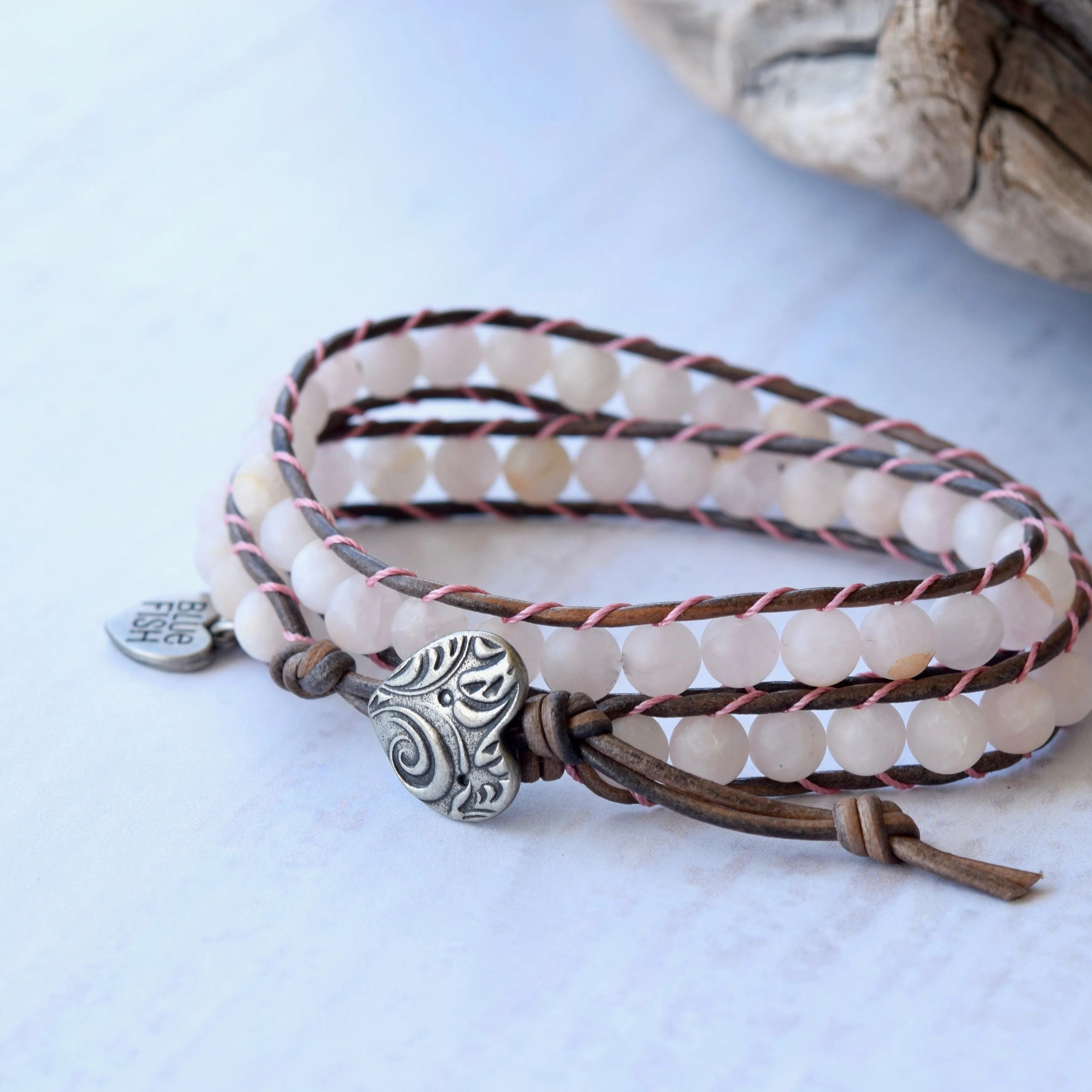 Rose Quartz Beaded Double Wrap Bracelet