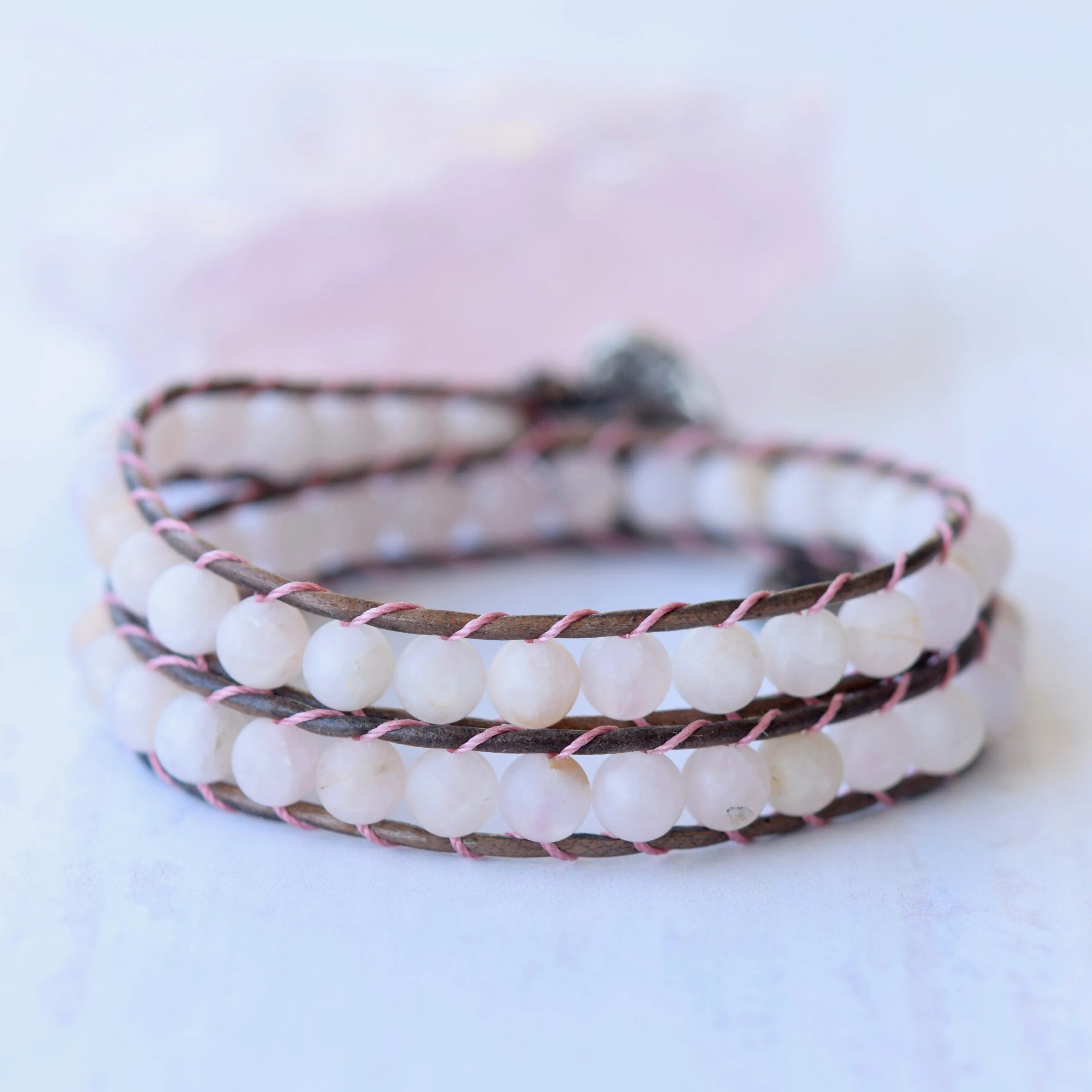 Rose Quartz Beaded Double Wrap Bracelet