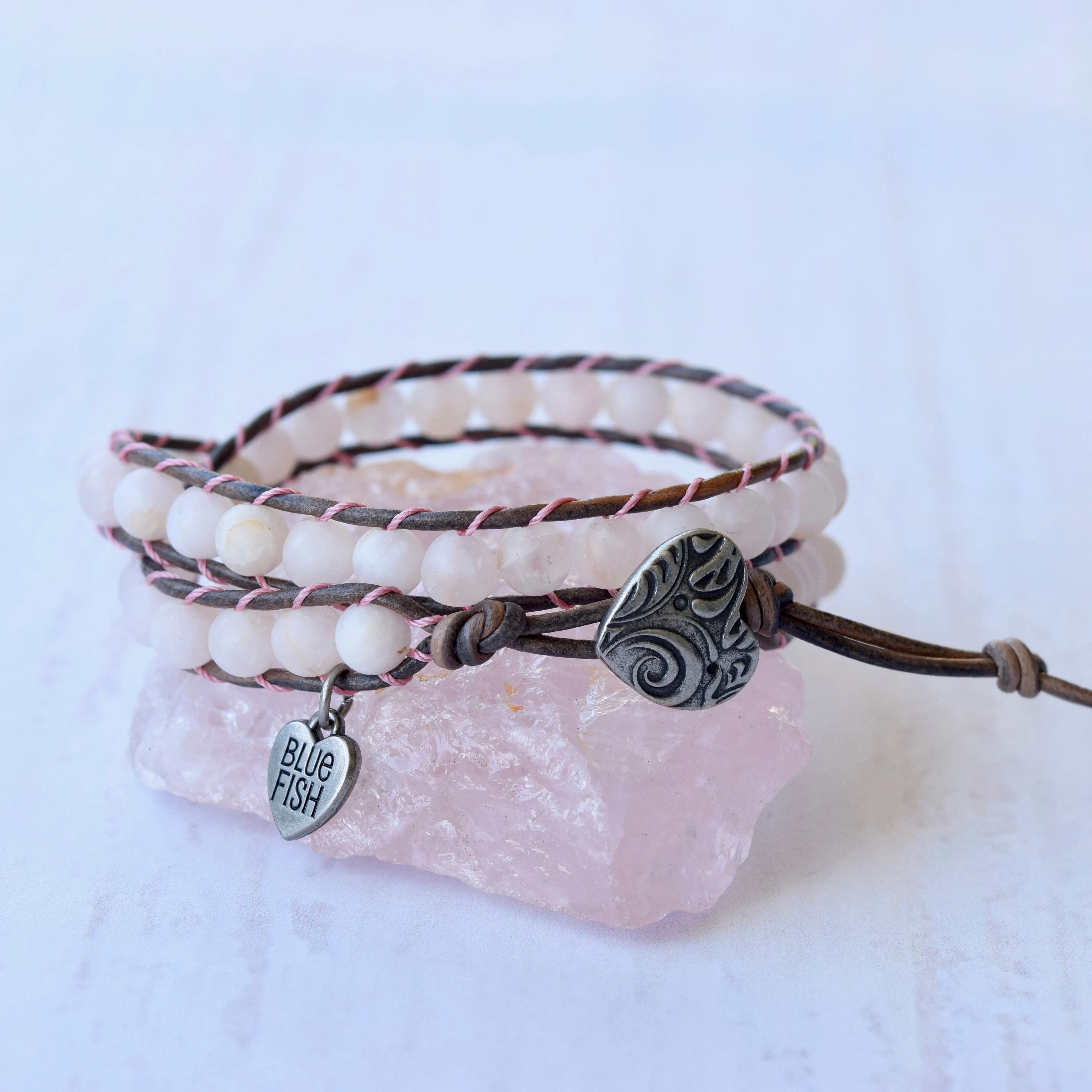 Rose Quartz Beaded Double Wrap Bracelet