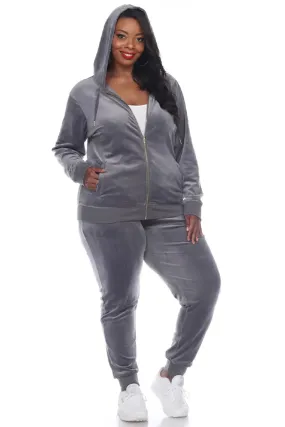 Royal Curves Velour 2 Piece Charcoal Tracksuit Set