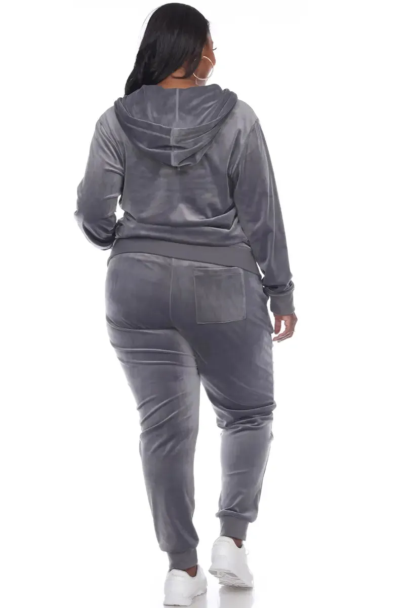 Royal Curves Velour 2 Piece Charcoal Tracksuit Set