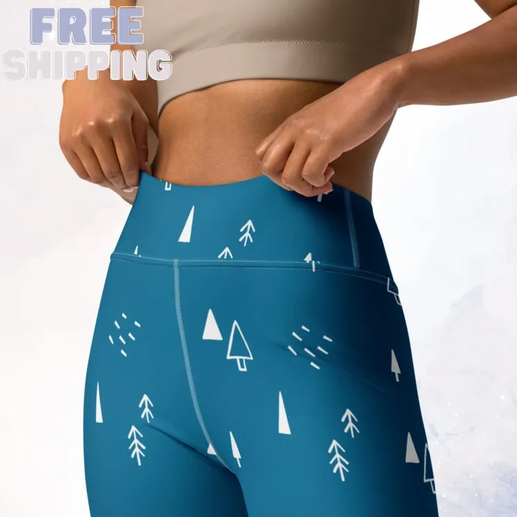 Scandinavian Forest Blue High Waist Leggings