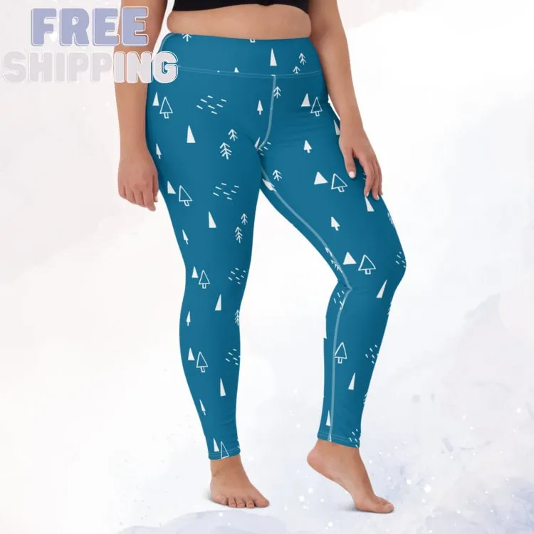 Scandinavian Forest Blue High Waist Leggings