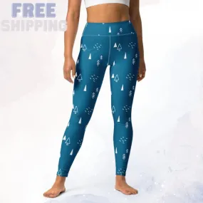 Scandinavian Forest Blue High Waist Leggings