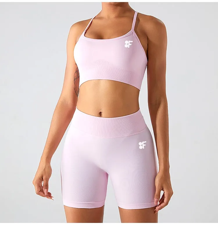 Seamless Ribbed  Set – Sports Bra   Bike Shorts