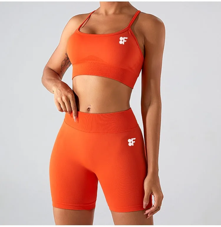 Seamless Ribbed  Set – Sports Bra   Bike Shorts