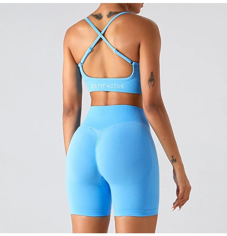 Seamless Ribbed  Set – Sports Bra   Bike Shorts