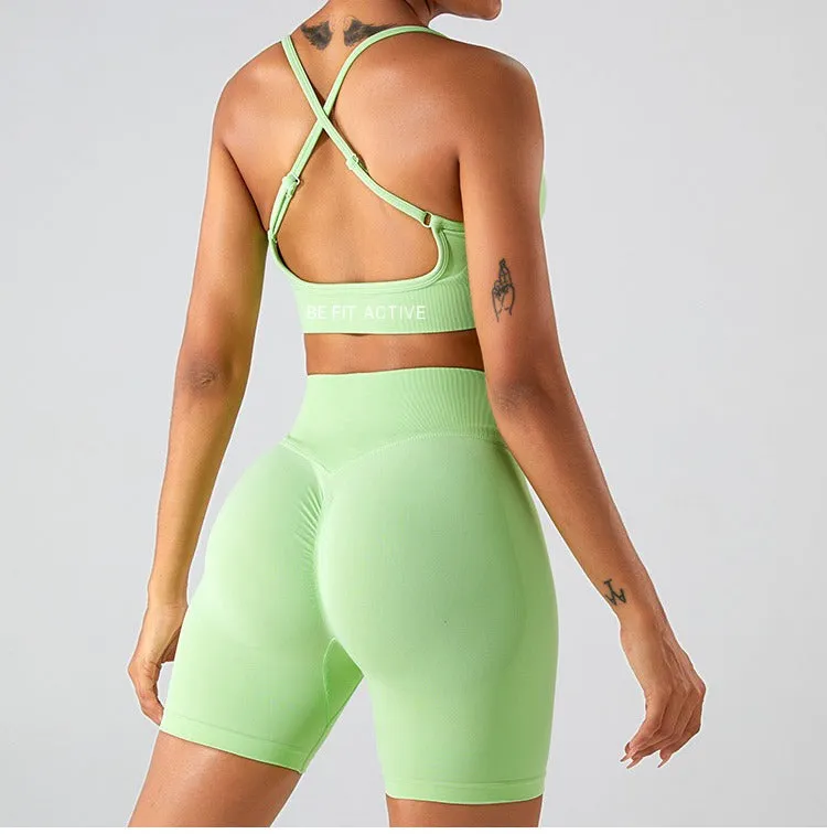 Seamless Ribbed  Set – Sports Bra   Bike Shorts